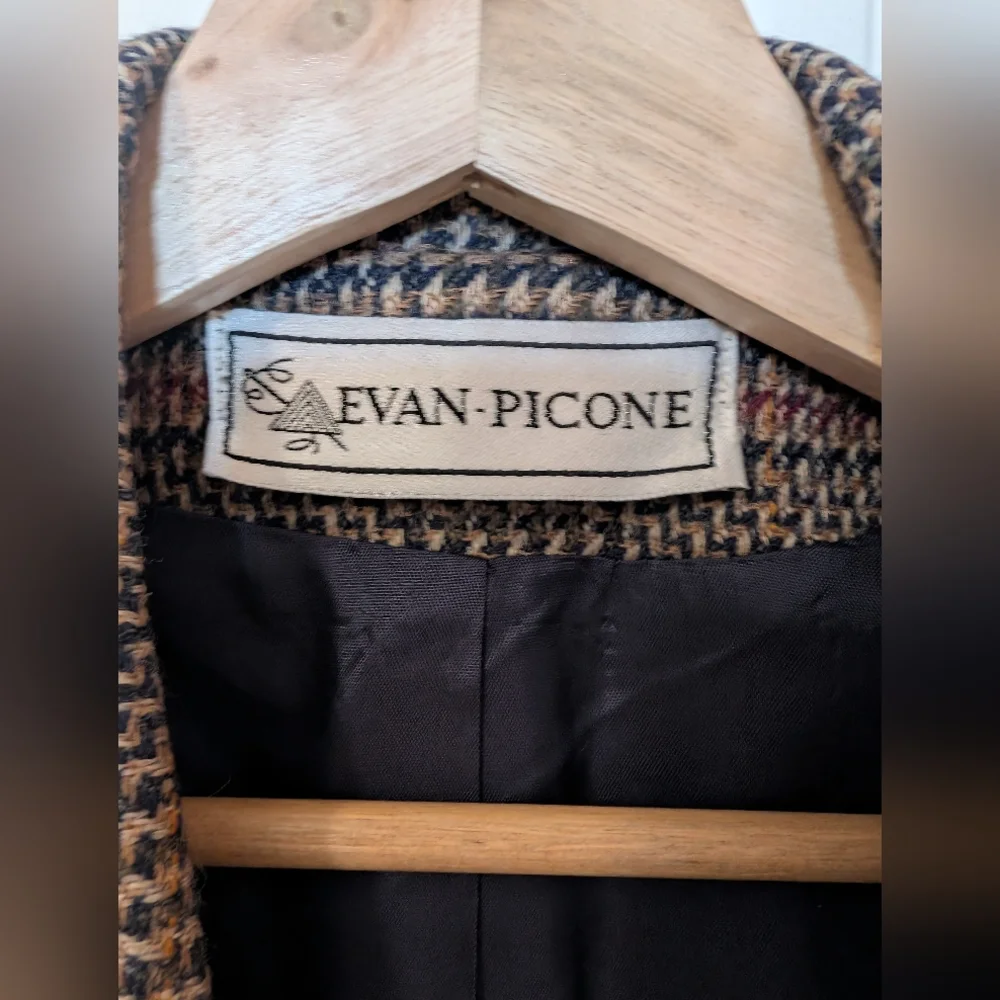 Vintage Evan Picone 2 Piece Plaid Wool Suit Set Skirt/Blazer W10 Red/Browns - Picture 6 of 16